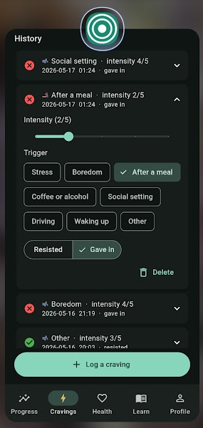 Logging a craving